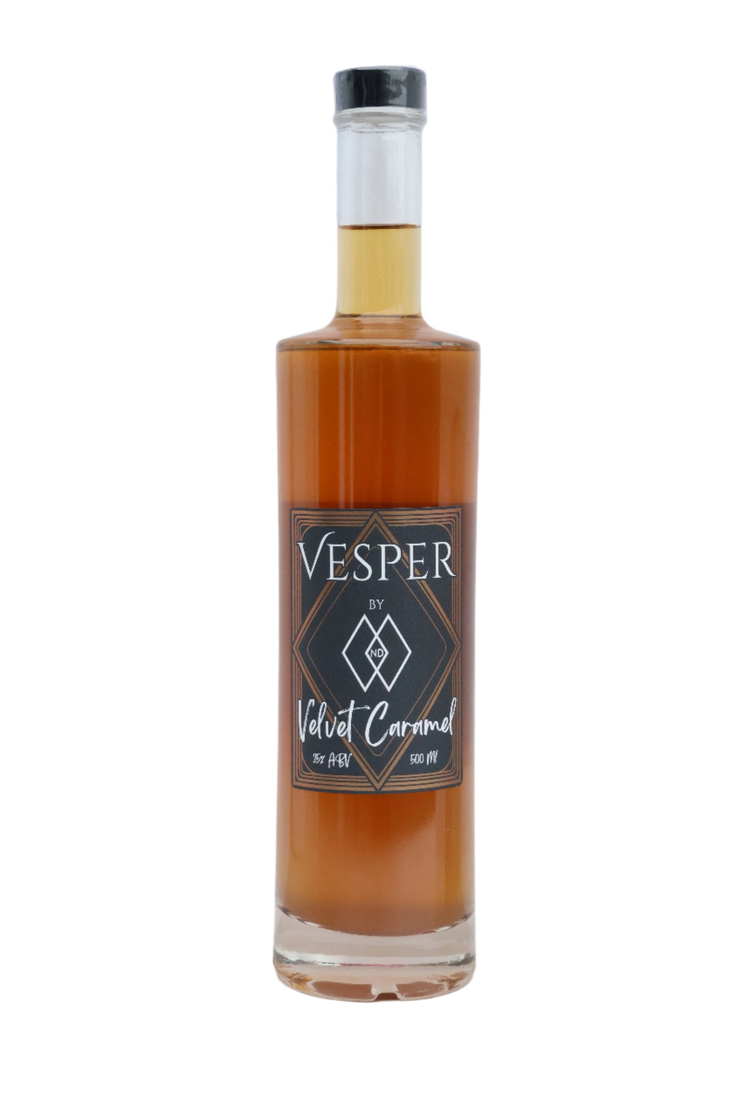 Bottle of Vesper liqueur on a white background